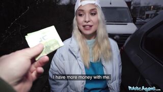 Public Sex Blonde Pizza Delivery girl with BIG NATURAL BOOBS gets her wet pussy filled