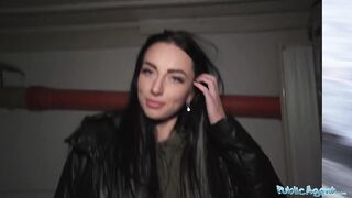 Public Sex Blue eyed babe sucks a fat big dick out in the snow in public