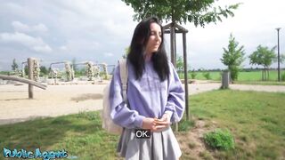 Public Sex - slim natural Italian college student uses her nice tits and small ass for quick cash