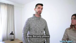 Public Sex Tight Spanish babe gives blowjob and fuck behind husbands back