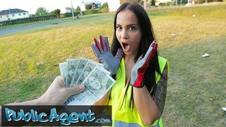 Public Sex Hot brunette criminal is taken into the woods for an outdoors fucking