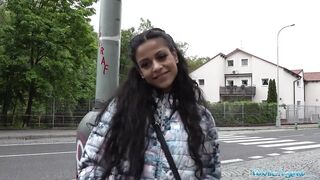 Public Sex Sexy tiny brunette Sandra Soul fucked in public