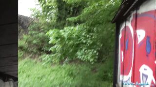 Public Sex Sexy tiny brunette Sandra Soul fucked in public