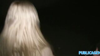 Public Sex Hot blonde fucked on dark public staircase