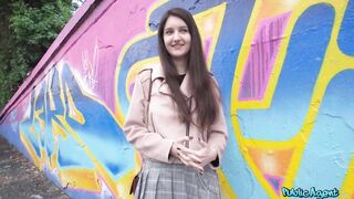 Public Sex - College art Student with natural tits dares to have sex outside for first time