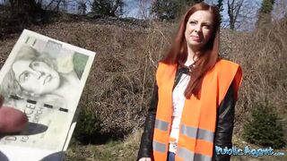 Public Sex - teen redhead with nice natural tits is doing community service but prefers big cock