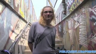 PublicSex Blonde in glasses gets fucked while his friend watches